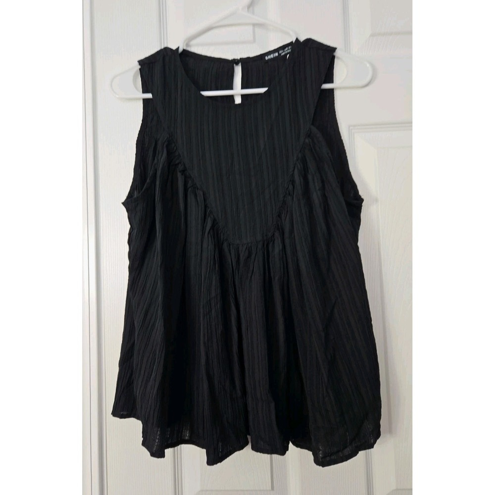 SHEIN‎ Black Textured Pleated Blouse Sleeveless Size Medium